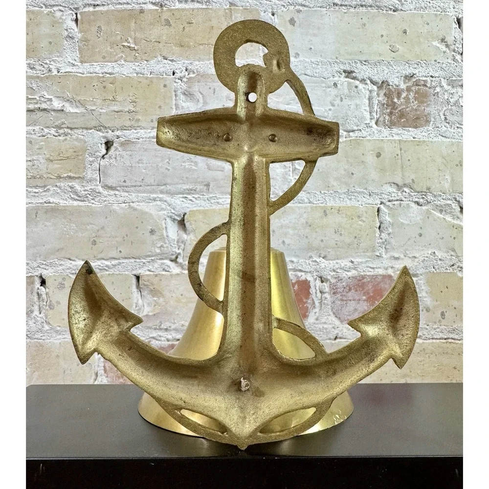 Vintage Solid Brass Ship Bell Anchor Wall Mount Nautical Maritime Rope 6.5